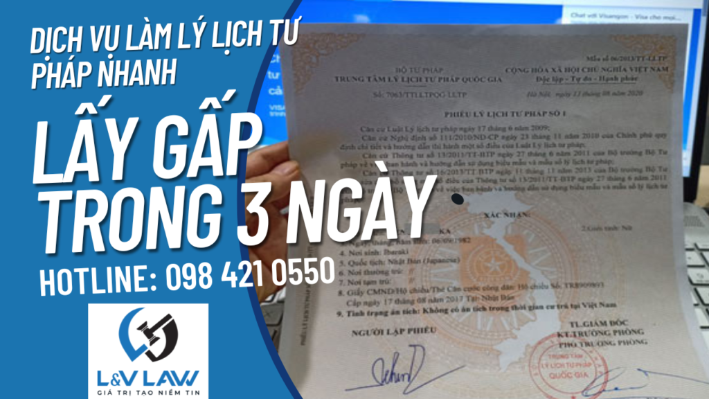 Dịch vụ làm lý lịch tư pháp lấy nhanh, lấy gấp trong 3 ngày