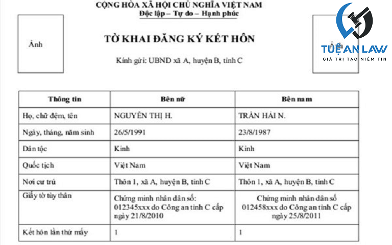 Mẫu tờ khai đăng ký kết hôn cập nhật mới nhất 2023